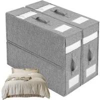 HEYHIPPO Aufbewahrungsbox 2er Set faltbare Bettlaken-Organizer,Unterbett Aufbewahrungsboxen,grau (Set, Wasserfester Unterbett-Organizer mit Reißverschluss, 38×32×11,5 cm), Leinen-Bettwäschebox mit Tragegriff, atmungsaktiv & Sichtfenster