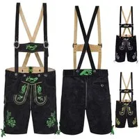 German Wear Trachtenlederhose GW721 kurze Trachten Lederhose mit Hosenträger Trachtenhose Schwarz