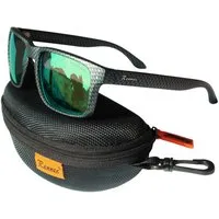 Rennec Sonnenbrille Herren Polarisiert Rechteckig Carbon Optik mit Hardcase Gläser UV400 Getönt oder Verspiegelt, Edelstahl Bügelgelenke 3in2