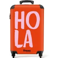 NoBoringSuitcases.com© Hartschalen-Trolley Rot und rosa Zitat 'hola' 55x35x20cm, 4 Rollen, Handgepäck Koffer & Trolleys, Luggage, Reisekoffer Frauen