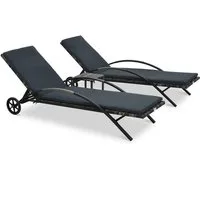 vidaXL Gartenliege Sonnenliegen mit Tisch Poly Rattan Anthrazit, 1 St.