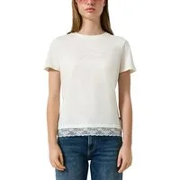 QS Rundhalsshirt mit Letter-Print und Spitze am Saum