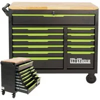 TRUTZHOLM Werkstattwagen Star XL unbestückt 103 x 112 cm Stahl schwarz/grün 12 Schubladen, verschließbare Schubladen, max. Traglast:750 kg, (Artikel, 1-tlg), Robustes Design