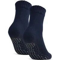 sockenkauf24 ABS-Socken Antirutschsocken warme Stoppersocken mit Wolle Vollfrottee (Navy, 2-Paar, 35-38) mit Komfortbund für Damen & Herren - 21463