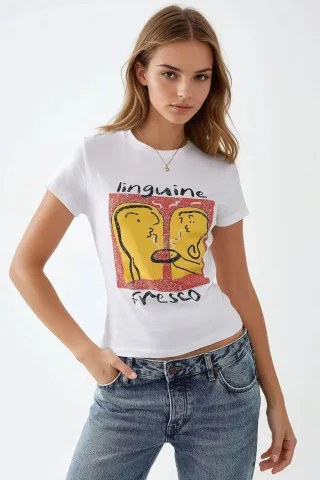 Slim Fit Bedrucktes Rundhals-T-Shirt