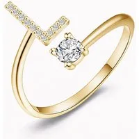 S&T Design Fingerring Buchstaben Ring Damen 14K Gold Vergoldet Silber Verstellbar Wasserfest (Goldring Geschenke für Frauen Freundin Mädchen Schmuck, 1-tlg., Buchstabenring), Damenring langlebigem Edelstahl Verstellbare Größe 50 - 60 Modeschmuck