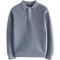 Next Polokragenpullover Langärmeliges strukturiertes Poloshirt (1-tlg)