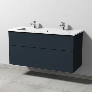 Sanipa 3way Keramik-Set Venticello Keramik-Doppelwaschtisch und Unterbau mit 4 Auszügen, Marine-Matt SP3291R