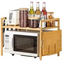 TUWENA Regalelement Bamboo Mikrowellen Regal mit Schneidebrettständer und 4 Hacken, Höhenverstellbar Mikrowellenständer für Arbeitsplatte