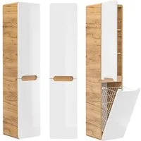 Lomadox Hochschrank LUTON-56 Wotan Eiche Nb. mit Hochglanz weiß 35x170x35cm