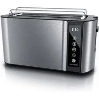 Arendo Toaster Wärmeisoliertes Doppelwandgehäuse, Display mit Restzeitanzeige, 2 lange Schlitze, für 4 Scheiben, 1500 W, Touchpanel, Brötchenaufsatz, 7 Bräunungsgrade, Brotscheibenzentrierung