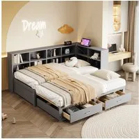 Merax Daybett 90/180x190cm mit USB-Steckdose (1 tlg), Ausziehbares Schlafsofa Kinderbett mit Ablagefächern und 2 Schubladen