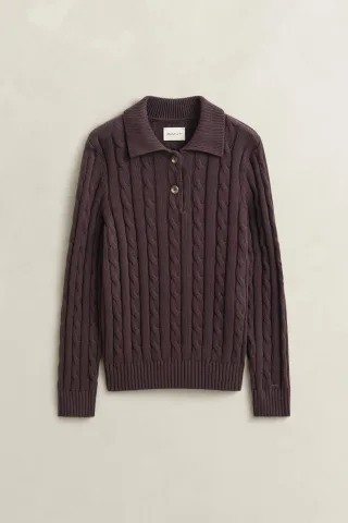 GANT - Zopfstrick Pullover aus Baumwolle deep brown - Gr. - S