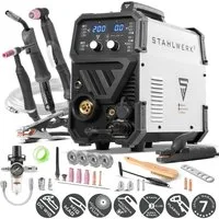 STAHLWERK Inverterschweißgerät Kombi Schweißgerät CTM-250 ST 200 A CUT WIG MIG MAG MMA, 10 - 200 A, Packung}, 20-tlg., Einzelgerät, Synergisches Kombi-Schweißgerät MIG MAG