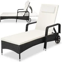 tectake Gartenliege Rattan Sonnenliege, abnehmbares Kopfkissen, 200 x 70 x 33 cm, Balkonliege, 1 St., für Außen in Schwarz/Beige, widerstandsfähig, UV-beständig, verstellbar Rückenlehne, mit Rädern