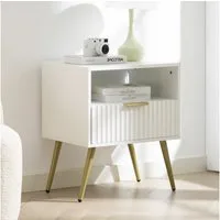 IDIMEX Nachtkommode MERVAL, Kleine Nachtkommode mit Schublade Metallfüße MDF-Front weiß/gold