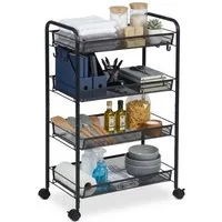 relaxdays Servierwagen Rollwagen Mesh mit mehreren Ebenen, schwarz, 4 Ablagen