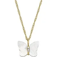 Fossil Kette mit Anhänger Schmuck Geschenk Edelstahl Halskette JEWELRY Schmetterling, mit Zirkonia (synth) - mit Perlmutt