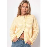 SASSYCLASSY Cardigan Strickjacke mit grafischem Streifenbild für Damen Weicher Cardigan mit durchgehender Knopfleiste im lockeren Schnitt