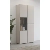 OTTO home Vitrine Cross, Höhe 183,5 cm, moderne grifflose Standvitrine mit 3 Türen Hochschrank mit viel Stauraum, Glastür und verstellbaren Einlegeböden