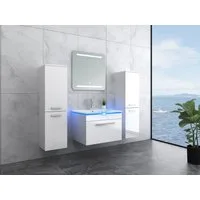 Faizee Home Badmöbel-Set Moderne Badmöbel in Hochglanz Weiß – LED-Spiegel & Soft-Close Set