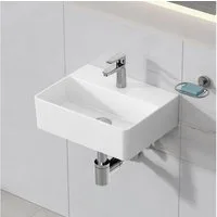 HOROW Waschbecken Keramik Aufsatzwaschbecken Hängewaschbecken 50cm 60cm 75cm (Badezimmer Waschtisch, mit Hahnloch und Überlauf - Weiß/Schwarz)