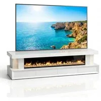 HOOZ TV-Schrank TV Lowboard mit Kamin – modernes Design Weiß eckig 200 cm (Einzelprodukt, 1-St., TV Möbel Einzelmöbel) 3D-Flammenoptik, Push-Open Schubladen, hochglänzende Glasoberfläche