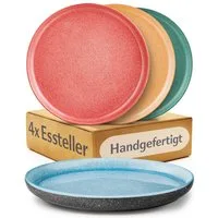 Cosumy Speiseteller Steingut Geschirr Set 4 Personen – Handgefertigtes Tafelservice, (4 St), Handglasiert- Mikrowellenfest - Spülmaschinenfest – Design Geschirr",