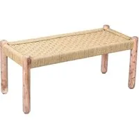 Marrakesch Orient & Mediterran Interior Gartenbank Boho Sitzbank Josue modern aus Akazienholz und Jute in Hellbraun 90 cm (1-St), Handarbeit