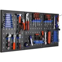 TLGREEN Lochwand Werkzeugwand aus Metall, Dreiteilige Lochwand Werkstatt, 3 Stk., (Erweiterbar Werkzeuglochwand mit 17tlg Haken und Halterungen, Werkzeug Wand für Werkstätten), 117 x 55 x 2 cm