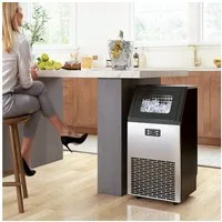 HOMCOM Eiswürfelmaschine Edelstahl Eismaschine Timer, Hohe Eisproduktion, Selbstreinigung, LCD-Panel