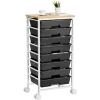 Yorbay Rollwagen mit 8 Schubladen und Holzplatte, Schubladenschrank aus Kunststoff, (Multifunktionaler Aufbewahrungsrollcontainer mit Rollen), für Wohnzimmer, Schlafzimmer, Badezimmer, Büro, Klassenzimmer, Küche