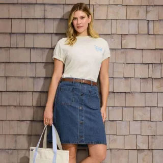 Kurzer Soft Denim Jeansrock mit Knöpfen in Petite-Größe, Damen, size: petite, Blau, Baumwolle, by Lands' End