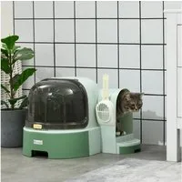 PawHut Katzentoilette geschlossenes Design, 2 Herausziehbarer Bodenwannen, Haube, Grün, 52L x 60B x 42H cm