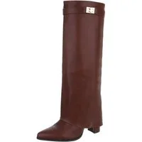 Ital-Design Elegante kniehohe Stiefelette mit Blockabsatz für Damen High-Heel-Stiefel (89852576) Blockabsatz Stiefel in Weinrot
