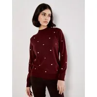 Apricot Rundhalspullover Stehkragenpullover mit aufgestickten Herzen