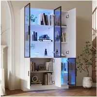 REDOM Vitrine Robuste Spanplatten-Vitrine mit Fernbedienung für LED (Hochschrank, Aktenschrank, 1-St., mit 3 Glastüren & 4 Schränken) mit 10 Fächern, ordentlich sortiert