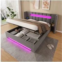STILVORA Polsterbett 180×200 Multifunktionaler Stauraumbett mit Nachtisch, ohne matratze (Samtbett Doppelbett mit Lattenrost, Stauraum, USB, LED, Schrank, Samtstoff, breites Kopfteil, Retro Schrank), Hydraulik Stauraum, weich gepolstert, LED Licht