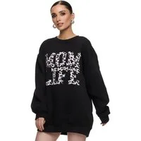 Worldclassca Sweatshirt Worldclassca Oversized Sweatshirt MOM LIFE Print Langarm Pullover Freizeit Sweatshirt