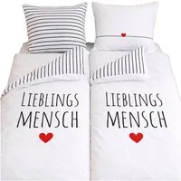 Familando Partnerbettwäsche Bettwäsche Set 4-teilig 135x200 80x80 cm LIEBLINGSMENSCH, Renforcé, 4 teilig, 100% Baumwolle mit Reißverschluss