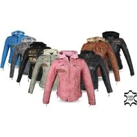 Alpha Speeds Motorradjacke - /Freizeit Damen Lammlederjacke Bikerjacke Highway 11 (mit einer abnehmbaren Kapuze) aus weichem Lammleder, inklusive einsetzbarer Protektoren