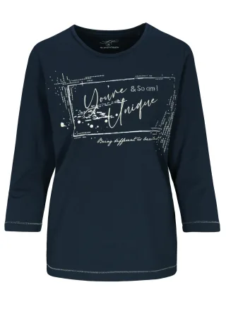 CLARINA - Rdh.-Sweatshirt, 3/4 Arm,Druck marine - Gr. - 42
