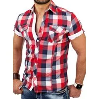 Reslad Kurzarmhemd Reslad Herren Kurzarm Hemd Oceanside RS-7065 (Kurzarmhemd) kariertes Kontrast Karohemd