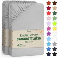 NatureMark Spannbettlaken Jersey Spannbetttuch, 100% Baumwolle, Gummizug: rundum, (2 Stück), Kinder Spannbetttuch, für Baby-/Kinderbett, 70x140 cm, Silber grau