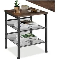 tectake Beistelltisch Schlafzimmertisch, 40,5 x 40 x 50,5 cm, Ablage & 2 Gitterablagen (Couchtisch Industrial Style Lincoln, 1-St., in Industrial Holz dunkel, rustikal), Industrial Style, Holz und Stahl, höhenverstellbare Kunststofffüße