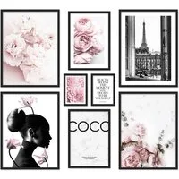 ARTFAVES Bilder-Collage Poster Set Coco I mehrteilige Bilderwand I Wandbilder Rosa, (Wandbilder)