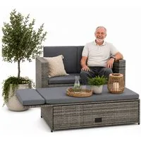 Mucola Gartenlounge-Set Polyrattan Gartensofa Lounge Sofa Gartenmöbel Gartensofa Sitzgarnitur, (Set, 2-tlg., Sofa & Ottomane), Kissen inkl. Reißverschluss, daher abnehm- und waschbar