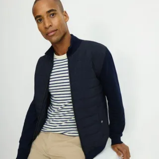 Strickjacke mit Stepp-Einsatz und Reißverschluss für Herren, Herren, size: regular, Blau, by Lands' End