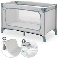 Hauck Baby-Reisebett Dream N Play Plus - Dusty Blue, Kinder Baby Reisebett mit großem Eingang, Matratze & Betteinlage