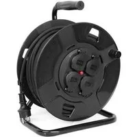 Linder Exclusiv GmbH Profi Kabeltrommel Verlängerungskabel Kabeltrommel 4-fach (25 o. 50 m Kabel, Kabellänge 25 m), - drehbarer Wickelgriff - stabilen Metallständer - Haltegriff